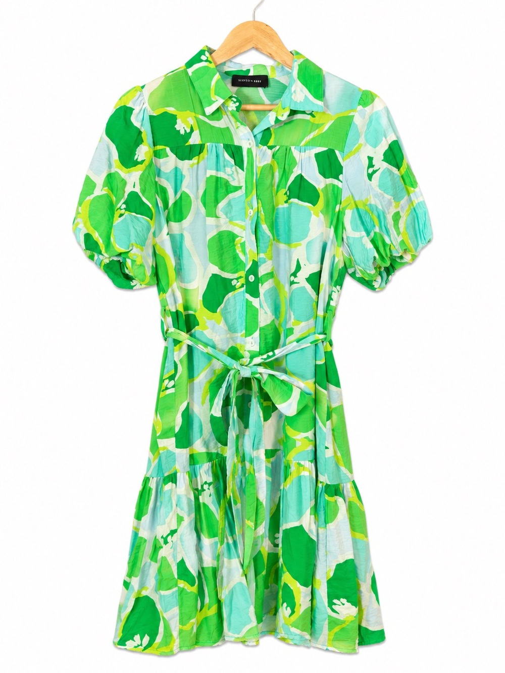 Hudson Gray Belted Babydoll Dress Size S Green Resort Vacation Dress